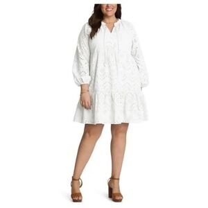 Adyson Parker Long Sleeve Cotton Eyelet Dress in Cloud White